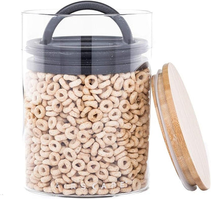 AirScape Glass Food Storage Canister - Glass Storage With US Patented Airless Inner Lid & Bamboo Top Lid - Preserves Food Freshness (Medium 7-Inch)