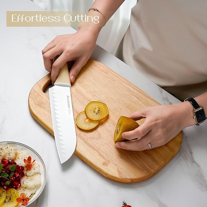 Astercook Kitchen Knife Set with Block and Sharpener 15 Piece Knives Set German High Carbon Stainless Steel Knives Sharp Blade Dishwasher Safe Deba Knives with Ergonomic Handle