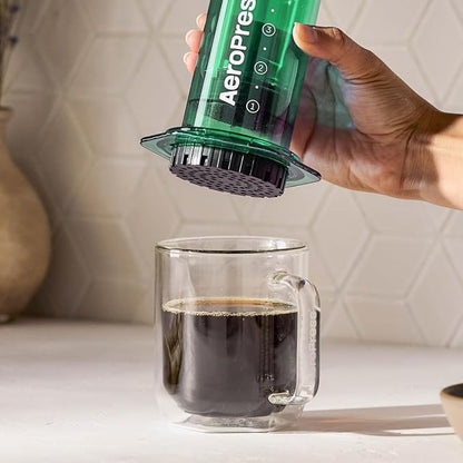 AeroPress Clear Green Coffee Press - All-in-One French Press, Pour-Over & Espresso Style Manual Brewer, 2 Min Brew for Less Bitterness, More Flavor, Small Portable Coffee Maker, Travel & Camping
