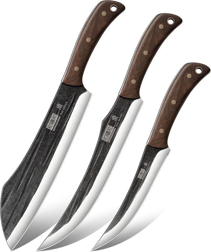 HOSHANHO Butcher Knife Set, 3-Piece Ultra Sharp Kitchen Knife Set, Hand Forged High Carbon Steel Meat Cleaver Knife & Slicing Knives & Boning Knives for Home & Camping & BBQ Gift with Men