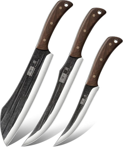 HOSHANHO Butcher Knife Set, 3-Piece Ultra Sharp Kitchen Knife Set, Hand Forged High Carbon Steel Meat Cleaver Knife & Slicing Knives & Boning Knives for Home & Camping & BBQ Gift with Men