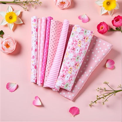 7Pcs Top Cotton Craft Fabric Bundle Squares Patchwork,DIY Sewing Scrapbooking Quilting Floral Dot Pattern Craft and Hobby Fabric,Fabric Arts,Crafts and Sewing10 x 10" (25cm x 25cm) (Pink)