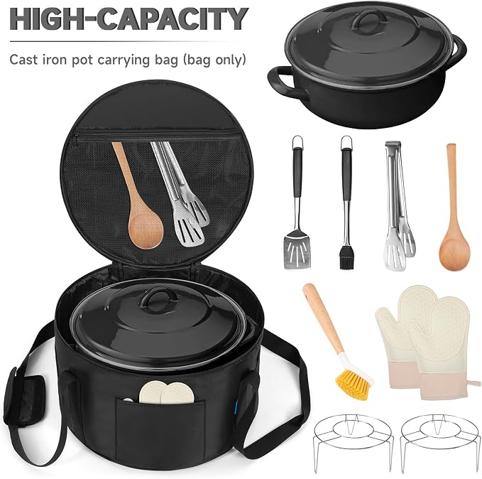 Dutch Oven Bag for 14 Inch,Durable Camp Dutch Oven Storage Bag,Carry Bag Extra Pockets and Sturdy Handles