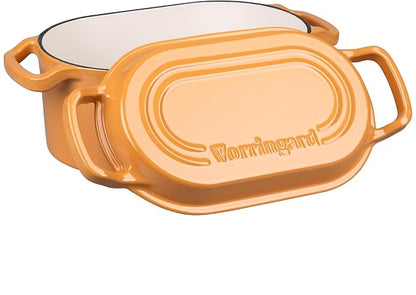 VORRINGARD Oval Dutch Oven Pot with Lid, Enamel Coating Cast Iron Bread Pans for Homemade Sourdough Bread Baking, Cooking, 4 Quart, Yellow