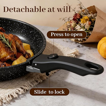 Pots and Pans Set - Non Stick 25 Pieces Cookware Set Pots and Pans with Detachable Handles, Includes Pans, Pots, Utensils, Trivets for Hot Dishes, Lids, Space-Saving Cookware