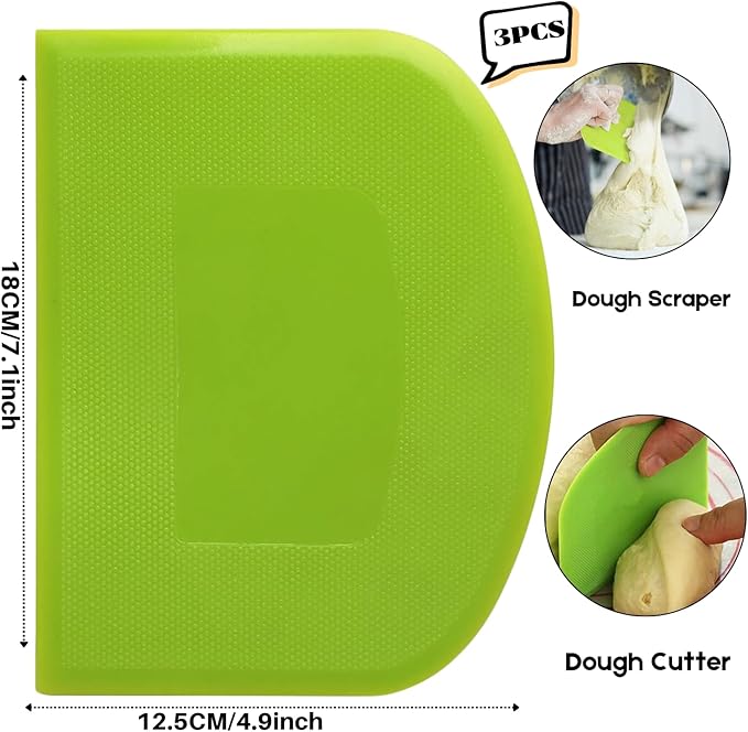 SURDOCA Dough Scraper Bench Scraper - 3P 7.1x4.9" Plastic Flexible Bowl Scraper, Sharp Edge & Angles Cake Scraper. Non-Slip Bakeware Decorating Tools Sculpting & Modeling Tools - Pure White