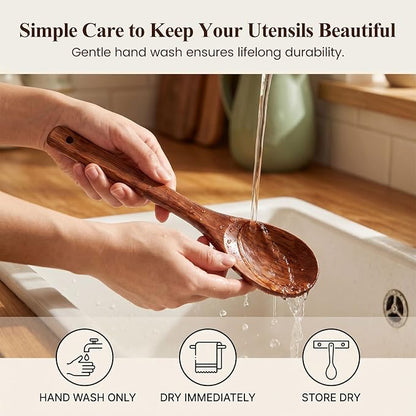 HANSGO Wooden Spoons for Cooking, 3PCS Kitchen Utensils Set for Nonstick Pans, 12Inch Wooden Spatula for Stirring Frying Mixing, Sturdy & Smooth Edges, Kitchen Gifts for Women, Cooking Gifts for Men