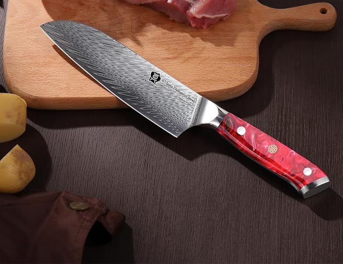 WILDMOK Santoku Knife 7 inch, Professional Japanese VG 10 Damascus steel Santoku Knife, Knives with Ergonomic Full Tang Resin handle, suitable Home Kitchen and Restaurant