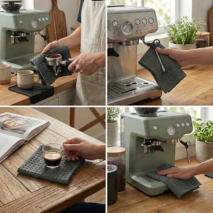 Solyra Barista Towels, 6 Pack, 12" x 12", Dark Gray | Oeko-Tex Certified, Microfiber Cloth, Coffee Towel
