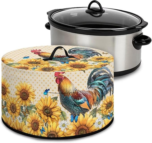 Sunflower Rooster Slow Cooker Dust Cover Compatible with 6-8 qt Crock for Pot Daisies Small Kitchen Appliance Decor Dust Cover Butterflies