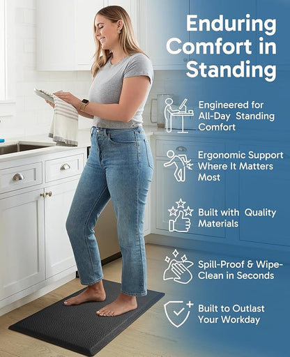 Ophanie Kitchen Mats for Floor, 1/2 inch Thick, 20x32 Anti Fatigue Cushioned Mat, Kitchen Rugs, Waterproof, Comfort Ergonomic Standing Mat for Office, Home, Sink, Black Non-Slip Ridged Bottom