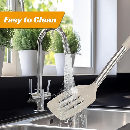 Kitchen Utensils Set Silicone Kitchen Utensils Set for Nonstick Cookware Perfect for Baking and Mixing,Spatula Set BPA Free Dishwasher Safe Khaki 4 Pack