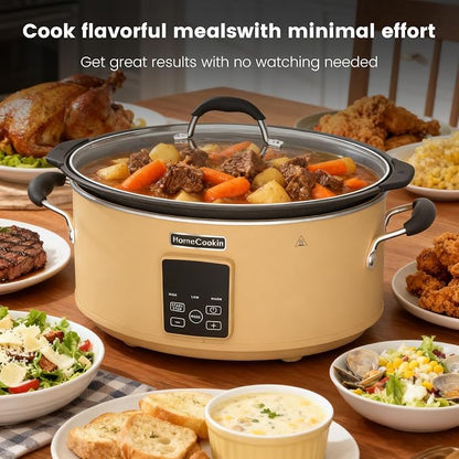 HOMECOOKIN Slow Cooker, Extra Large 10 Quart Programmable Slow Cookers with Timer, Dishwasher Safe Glass Lid & Crock, Kitchen Appliance for Families and Gatherings, Brown