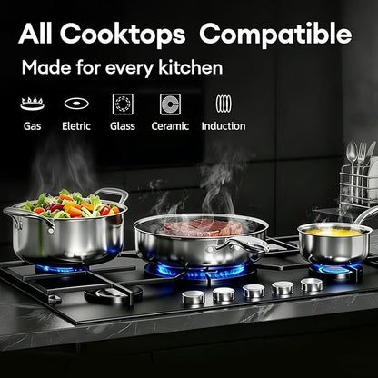 COOKER KING Stainless Steel 7PCS Cookware Set, Pots and Pans Set, Non Stick, Frying Pans, Saucepans & Stock Pot with Lid, Non-Toxic, Induction, Oven, Dishwasher Safe
