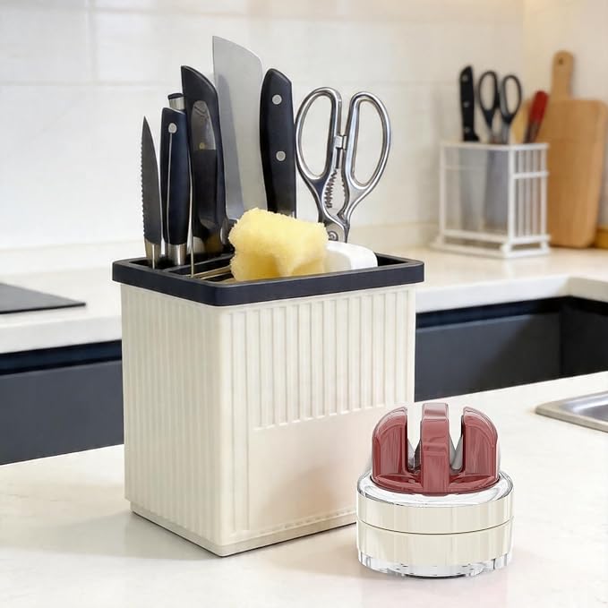 Kitchen Knife Sharpener with Suction base for Hands Free,Compact Pocket Knife Sharpeners,All-in-one Professional Knife Sharpener Tool Suitable for: Kitchen Knives,Cleaver,Fruit Knives(Red)