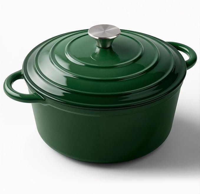 Miereirl 6 Quart Enameled Dutch Oven Pot with Lid, Cast Iron Dutch Oven with Dual Handles for Bread Baking, Cooking, Non-stick Enamel Coated Cookware (Green)