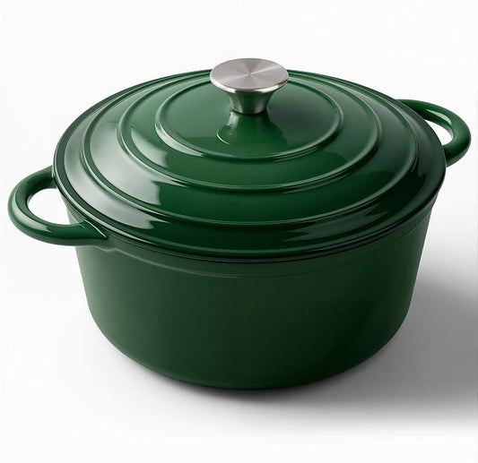 Miereirl 6 Quart Enameled Dutch Oven Pot with Lid, Cast Iron Dutch Oven with Dual Handles for Bread Baking, Cooking, Non-stick Enamel Coated Cookware (Green)