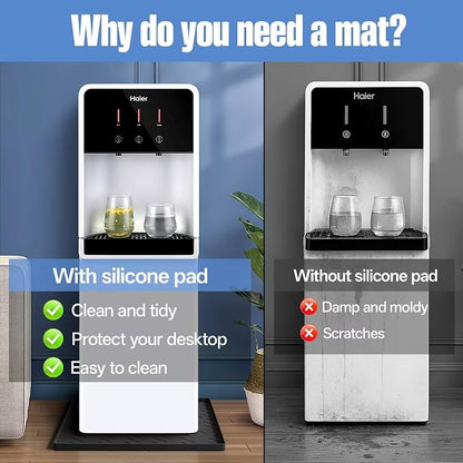 Water Cooler Mat – 19.7" x 19.7" Silicone Water Dispenser Mat for Floor & Countertop, Spill-Proof & Waterproof Tray for Coffee Maker, Kitchen, Pets, Office Use (Black, 19.7' * 19.7')
