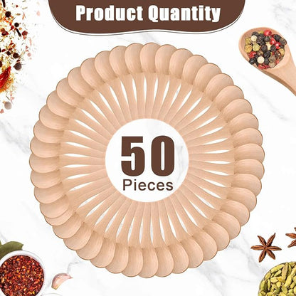 Boao 50 Pcs Small Wooden Spoons, 3.5'' L, Mini Wood Natural Tiny Spoons Wooden Little Teaspoons for Jars Sugar Creamer Honey Spices Salt Kitchen Supplies (Light Wood)