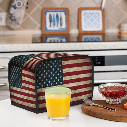 Flag Retro Usa Toaster Cover 2 Slice Wide Slot Washable Kitchen Appliance Covers Fingerprint Bread Machine Dust Cover Small Toaster Oven Accessories Covers Bread Maker Bag Women Gift