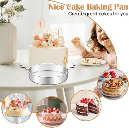 TeamFar 9 Inch Cake Pan Set of 3, Stainless Steel Round Layer Cake Baking Pans Tins for Birthday Wedding, Non-Toxic & Heavy-Duty, Mirror Finish & Leak Proof, Oven & Dishwasher Safe