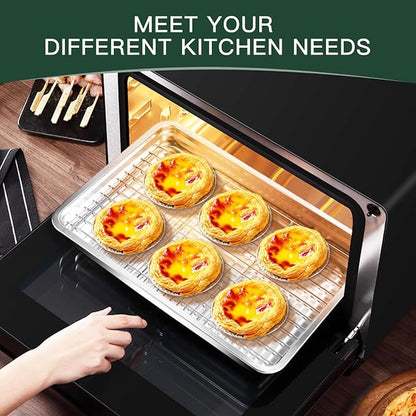 GIUOIDUO Stainless Steel Baking Tray with Grill,(3 trays and 3 grills), for Baking, Cooling Cookies or Bacons, Ovens and Dishwashers Safe, Heat Evenly, Durable Cookie sheet