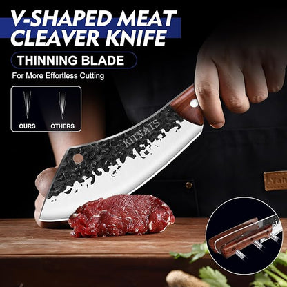 KITNATS 4PCS Hand Forged Butcher Knife Set - Kiritsuke Knives, Meat Cleaver Knife, Boning Knives, Butcher Knives, High Carbon Steel Meat Cutting Knives for Home Kitchen & Outdoor…