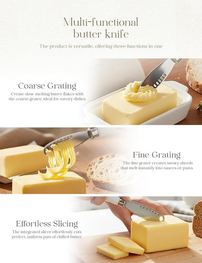 AISBUGUR 2 Pack Stainless Steel Butter Spreader Knife with Holes Multifunction Butter Knife with White Porcelain Handle, Cheese Butter Spreader Knives for Kitchen
