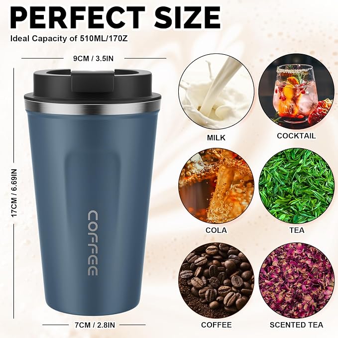 MOMSIV 17oz Travel Mug, Insulated Coffee Cup with Leakproof Lid, Vacuum Stainless Steel Double Walled Reusable Tumbler for Hot and Cold Water Coffee and Tea In Travel and Car
