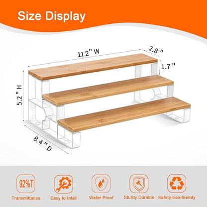 junyuan Spice Rack Organizer for Cabinet,3 Tier Spice Organization for Kitchen,Bathroom Organizers and Storage,Seasoning Countertop Shelf,Bamboo Display Shelves Racks,Clear 11.2"