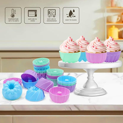 To encounter 24Pack Silicone Molds, Nonstick 3 inches Donut Mold, Silicone Baking Cups, Donut Pan, Muffin, Jello, Bagel Pan, Oven- Microwave- Dishwasher Safe