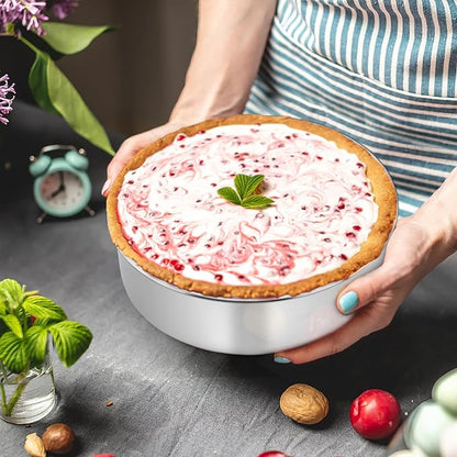 TeamFar Round Cake Pans, 9½’’x3’’ Stainless Steel Deep Tier Baking Cake Pan for Wedding Birthday Party, Non-Toxic & Heavy Duty, Straight & Deep Wall, Mirror Finish & Dishwasher Safe - Set of 2