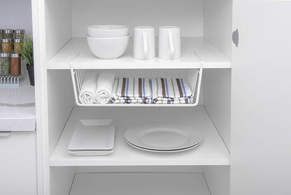 Smart Design Undershelf Storage Basket - Set of 6 - Medium - Snug Fit Arms - Steel Metal Wire Frame - Rust Resistant - Cabinet Pantry, Shelf Organizer Rack - Kitchen & Bathroom - 16 x 5.5 Inch - White