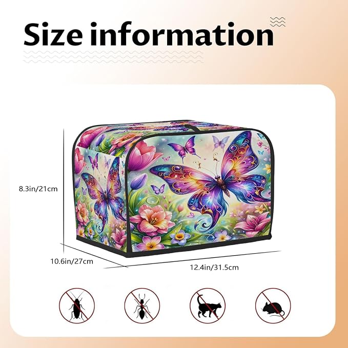 Spring Butterfly Flower Toaster Cover 4 Slice Wide Slot Washable Kitchen Appliance Covers Fingerprint Bread Machine Dust Cover Small Toaster Oven Accessories Covers Bread Maker Bag Women Gift