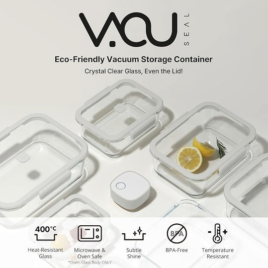 Neoflam Vacu Seal 13-Piece Vacuum Food Storage Set – Borosilicate Glass with Vacuum Pump | Airtight Stackable Containers with Steam-Valve Lids | Oven Freezer Dishwasher Microwave Compatible