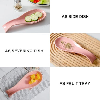 Hasense Spoon Rest for Stove Top, Large Ceramic Spoon Holder for Kitchen Counter Home and Coffee Bar, Cooking Utensil Rest for Spatula Ladle Spoon and Tong, Housewarming Gift, Pink