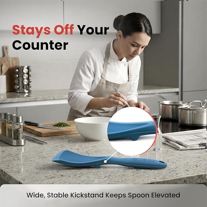 Silicone Spoon Spatula for Cooking - Multifunction Scoop Spatula Spoonula - Heat Resistant Cooking Spoon for Nonstick Cookware - Large Silicone Kitchen Spoon - Seamless Design (Starry Blue,1pc)