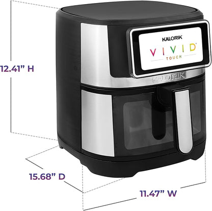 Kalorik Air Fryer VIVID TOUCH Series 5 Quart Capacity with High-Resolution Touchscreen 202 Cooking Presets in 12 Food Categories with View Window, 1500-Watts, Stainless Steel