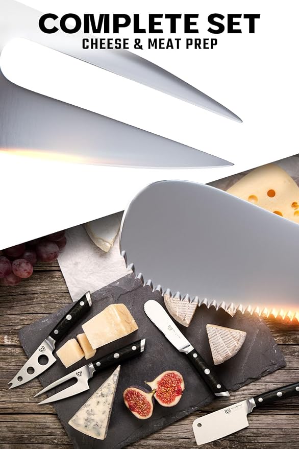 Dalstrong Charcuterie & Cheese Knife Set-4pc-Gladiator Series Elite-Mini Cleaver, Serrated,Round-Tip,Forked Cheese Knives Set-G10 Handle-Soft & Hard Cheese-Sheath-NSF Certified