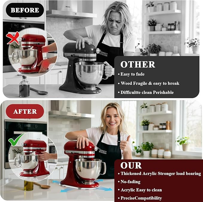 Mixer Slider Mat Compatible with KitchenAid 4.5-5Qt Tilt Head Stand Mixer, Thickened Acrylic Mixer Slider Tray for Kitchenaid Artisan, Kitchen Countertop Moving Tray attachments, Mixers Accessories