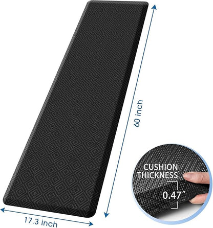 Mattitude Kitchen Mat Cushioned Anti-Fatigue Floor Mat Water Resistant Non-Slip Mats and Rugs Standing and Comfort Desk Mats for House Sink Office Laundry (Black, 17.3"x60")