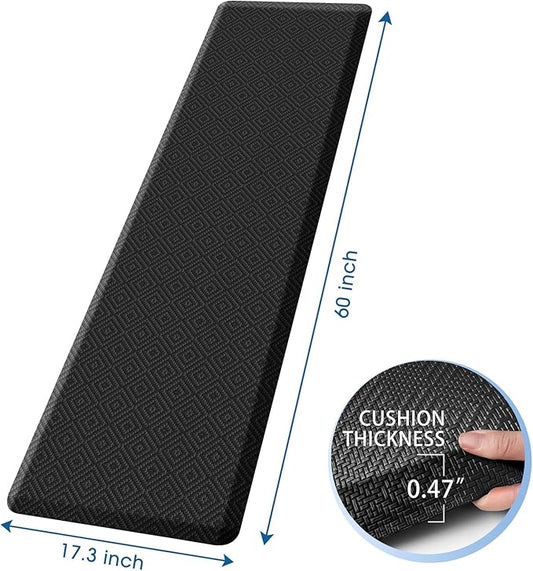 Mattitude Kitchen Mat Cushioned Anti-Fatigue Floor Mat Water Resistant Non-Slip Mats and Rugs Standing and Comfort Desk Mats for House Sink Office Laundry (Black, 17.3"x60")