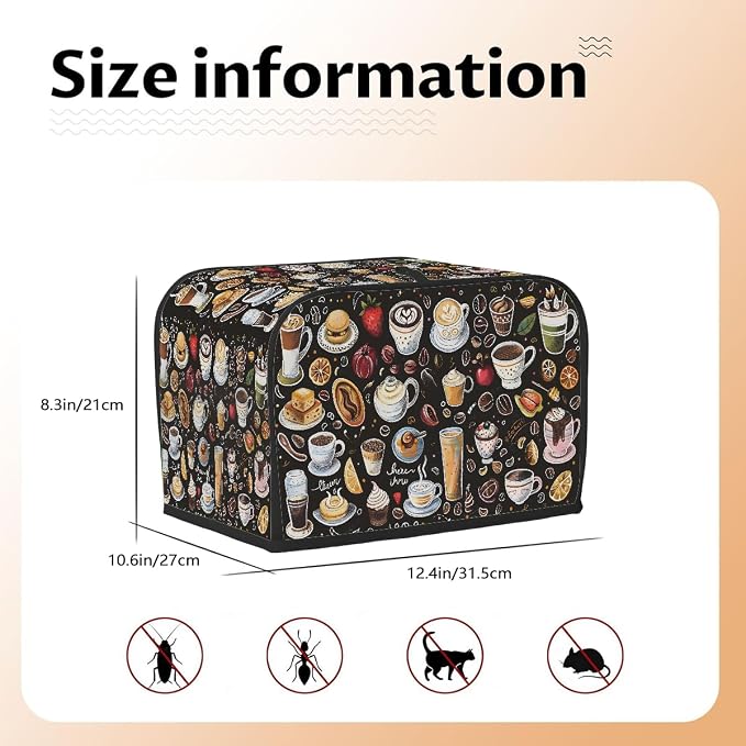 Coffee Toaster Cover 4 Slice Wide Slot Washable Toaster Covers | Fruit Lemon Dust and Fingerprint Protection Bread Maker Covers for Kitchen Accessories Decor Bakeware Women Gift