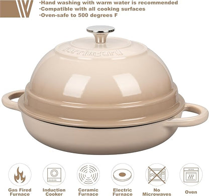 VORRINGARD Cast Iron Enameled Dutch Oven Pot with Lid for Bread Baking, Bread Oven, 6 Quart, Latte