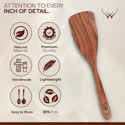 20 Pcs Teak Wooden Utensil Set – Premium Cooking Utensils Set, Natural Wooden Spoons for Cooking - Sturdy Kitchen Utensils & Cooking Spoons for Every Chef