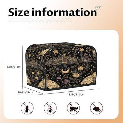 4 Slice Golden Moth Art Toaster Cover Waterproof Dust Fingerprint Bread Machine Cover Washable Kitchen Appliance Protector For Home Kitchen Bakeware Table Decor Women Gifts