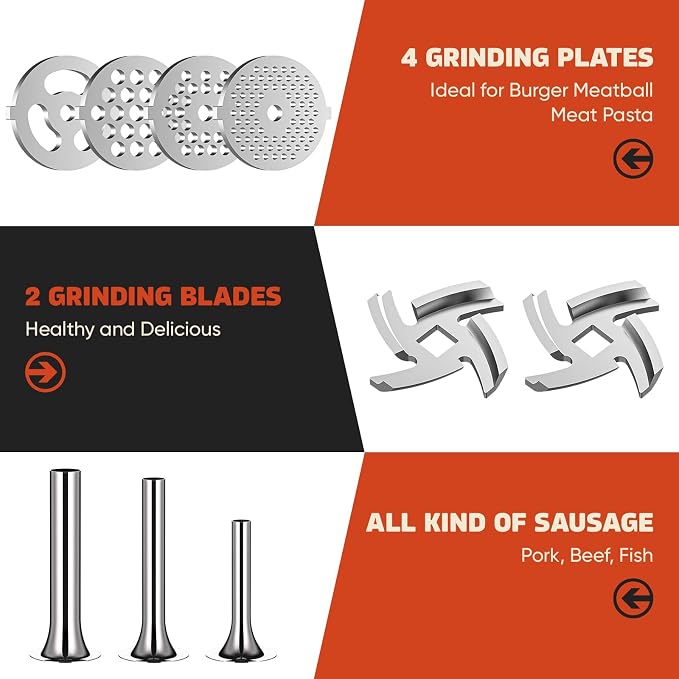 GVODE Stainless Steel Meat Grinder for KitchenAid Mixer, Meat Grinders, Sausage Stuffer, Burger Press, For Kitchen Aid Meat Grinder Attachment for KitchenAid Stand Mixer, Dishwasher Safe