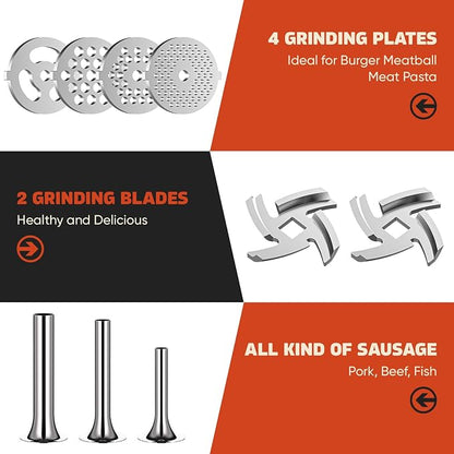 GVODE Stainless Steel Meat Grinder for KitchenAid Mixer, Meat Grinders, Sausage Stuffer, Burger Press, For Kitchen Aid Meat Grinder Attachment for KitchenAid Stand Mixer, Dishwasher Safe