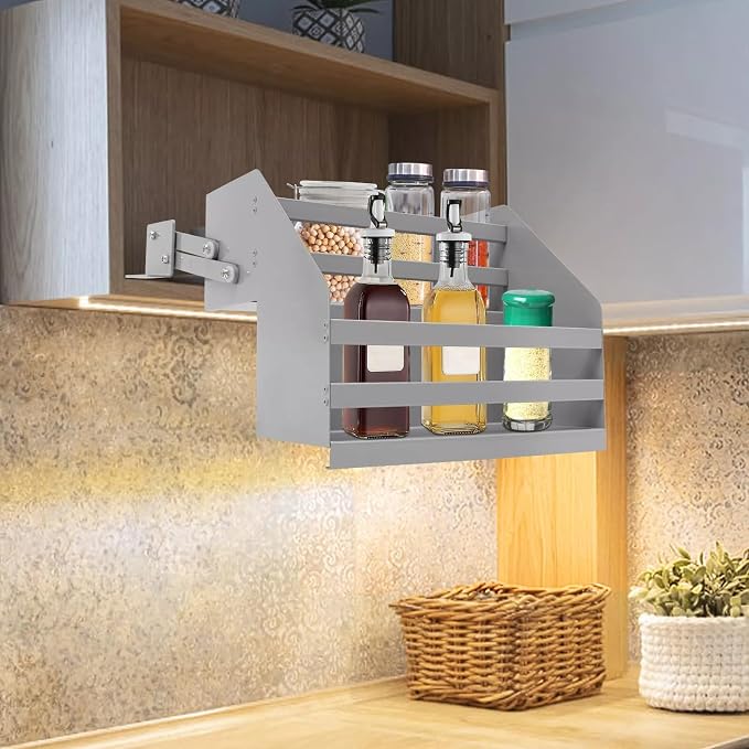 Pull Down Shelf Cabinet Organizer, High Lifting Basket Plate Organizer, 2-Tier Retractable Large Capacity Kitchen Storage Shelf Organizer for Kitchen Appliance Bar Cafe Storage