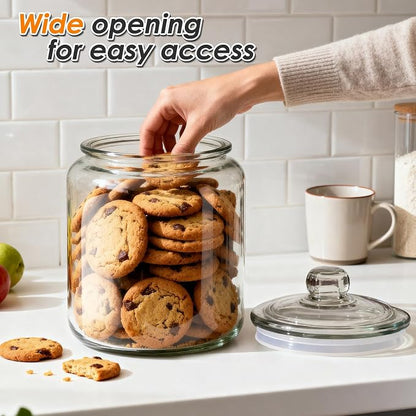 Masthome 1 Gallon Glass Cookie Jar with Airtight Lid, Large Clear Glass Storage Canister, Wide Mouth Food Storage Container for Pantry, Kitchen, Flour, Sugar, Pasta, Cookies, Candy, Dog Treats